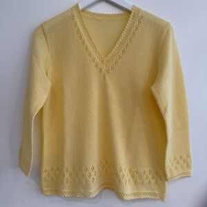 2 Crochet Knit Lacy Cottagecore Delicate Feminine Blue Yellow Summer Sweaters  S